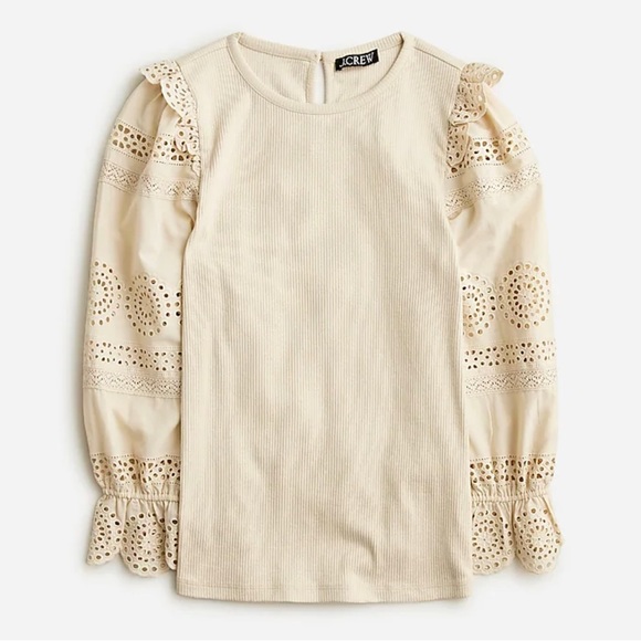 NWT / Ruffle-trim eyelet top in vintage rib / B001 - Picture 2 of 6